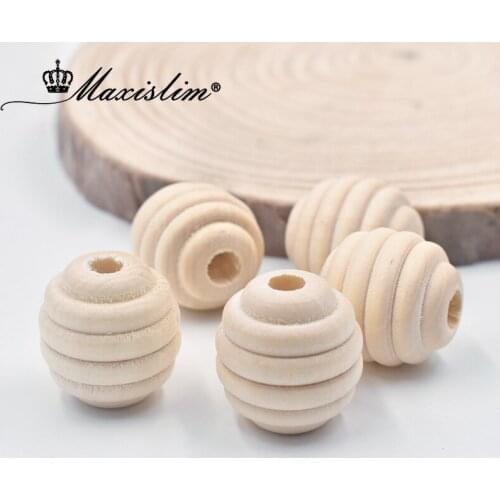 Natural Kids Toys 20mmx20mm Wooden Beads Unfinished Screw Whorl Wave Wood Beads Stripe Shaped Ball Jewelry Finding100Pcs/lot