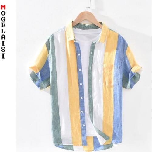 New summer men linen shirt Fashion high quality Striped tops Breathable thin high quality man clothing chemise homme MS1709