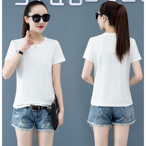 Summer 2021 New Pure Color Trend Loose Size WomenS Wear Thin Bottomed Top Korean Cotton Short Sleeve T-Shirt Girl