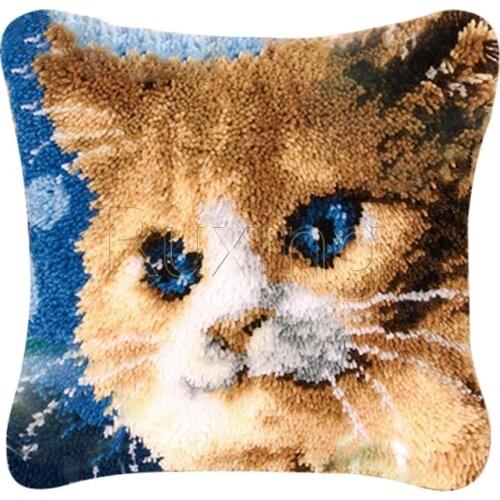 New 3D Latch Hook Pillow Kits Animals Lazy Cat DIY Needlework Crocheting Kit Rug Yarn Handmade Unfinished Embroidery Pillowcase