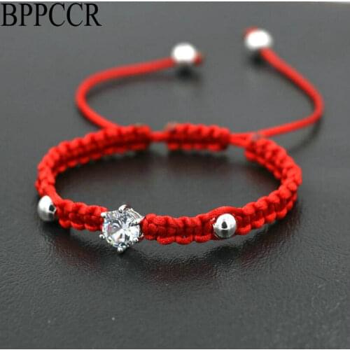 BPPCCR Red Rope Thread String Braided Bracelets Women Girls Silver Color Crystals AAA Zircon Lovers Chakra Bracelet Pulsears