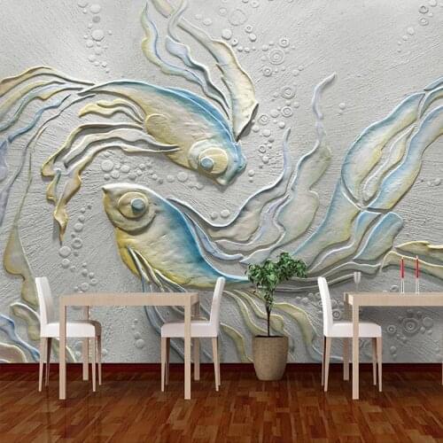 Custom Photo Wallpaper Wall Art 3D Stereoscopic Relief Goldfish TV Background Wall Mural Living Room Bedroom Non-woven Wallpaper