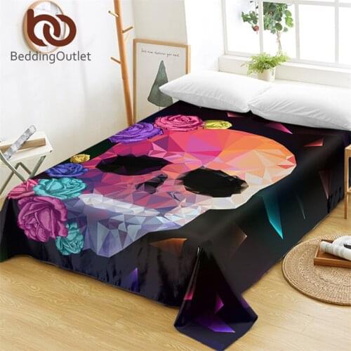 BeddingOutlet Geometric Skull Bed Sheets Gothic Colorful Flat Sheet Rose Floral Bed Linen Flowers Stylish Bedspreads Twin