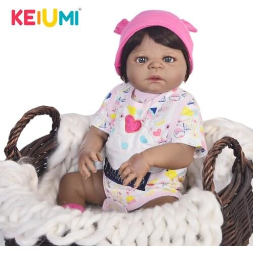 KEIUMI Black Skin Princess Reborn Baby Dolls Full Body Silicone 23 INCH Realistic Newborn Baby Doll Twins For Kids Playmates