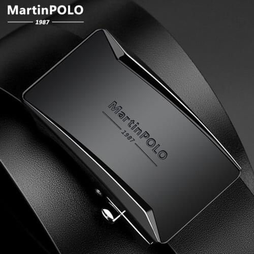 MartinPOLO Mens Belt Automatic Alloy Buckle Original Leather Black Male Strap Luxury Belts for Men Gold Belt MP4501P