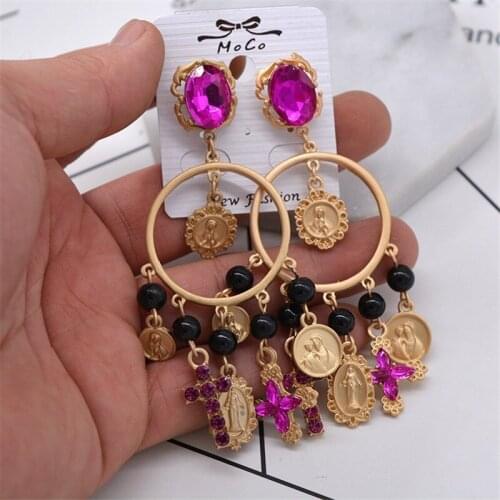 Pink Rhinestone Baroque Earring Jewelry European Fashion Cross Drop Women Big Baroque Earring Jewelry