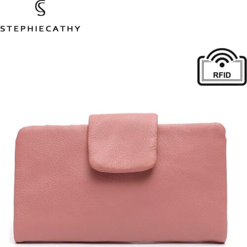 SC Fashion Real Leather Large Purse For Women Daily Functional Flap Long Wallet Card Coin Purses Female Cowhide Clutch Handbags