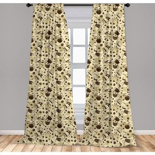 Modern Curtains Contemporary Coffee Cups Polka Dots and Beans Roasted Graphic Window Treatments for Living Room Bedroom Decor