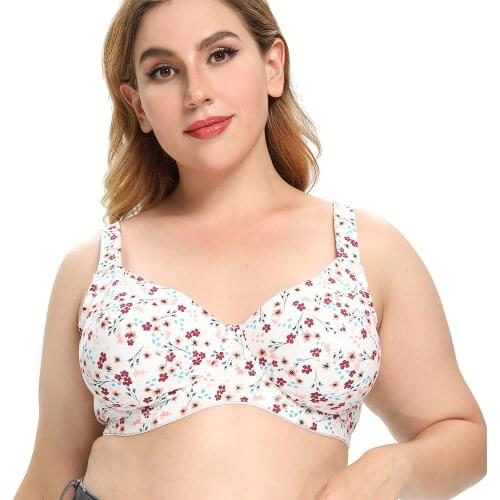 Comfort Wireless Breathable Plus Size Bra Womens Adjustable Flower Sleep Top Bra Women B C D DD DDD E F FF G 44 46 48 50 52 54