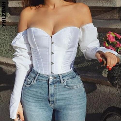 YHLZBNH Women Off Shoulder Shirt Blouse Lady Girls Back Bandage Slim Bustier Female Leotard Corset Ladies' Solid Tops Wear