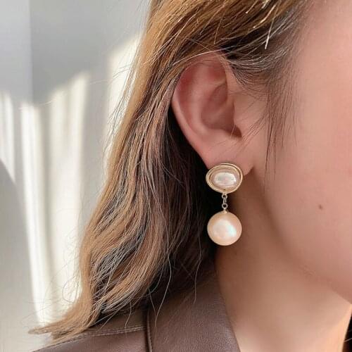 New Japan Korean Elegant Shell Pink White Pearl Ball Drop Earrings For Women Girls Fashion Pendientes Oorbellen Jewelry Gifts