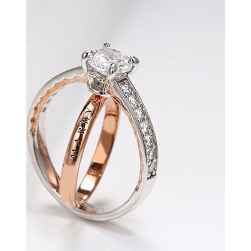 Rose Gold Silver Color Cross Wedding Ring Classic Female White Crystal Stone Rings For Women Dainty Round Zircon Engagement Ring