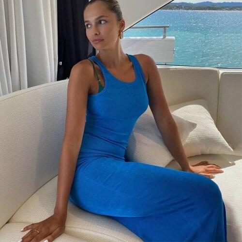 Tinastyle Casual Sleeveless Bodycon Sexy Dress Women O Neck Skinny Long Summer Dress Femeal Fashion Party Streetwear Vestidos