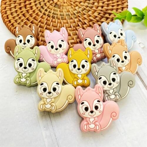 10pcs BPA Free Animal Silicone Beads Baby Teething Necklace Toy squirrel Food Grade Silicone Cartoon Nursing Tiny Rodent