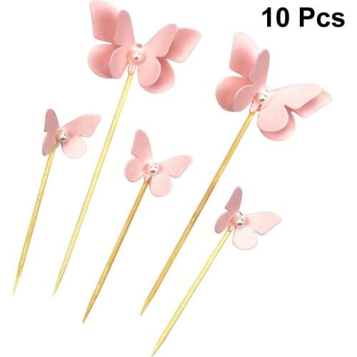 10PCS Cake Toppers Butterfly Shape Pink Cake Decorating Toppers Cake Picks Fruit Picks for Dinner Event
