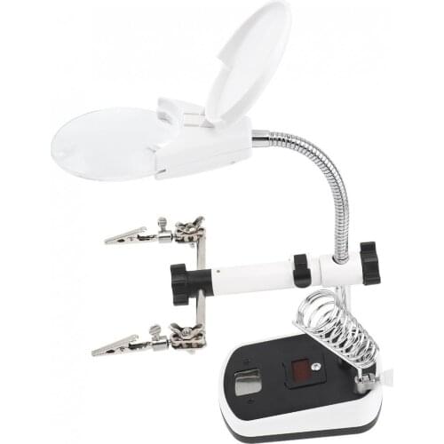 10X Useful Desk-top Multifunctional Adjustable Rotatable Welding Magnifier with 5 LED Lights and Electric Soldering Iron Bracket