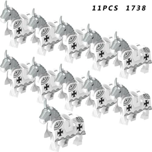 11pcs Medieval Knight Warhorse Model Building Blocks Compatible Warrior Soldier Action Figure Animal Series blocks Kids Toys