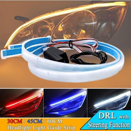 2pcs DRL Turn Signal Flowing External Light Guide Strip Angel Eye Car Headlight LED Tears Lamps Daytime Running Light 30/45/60CM