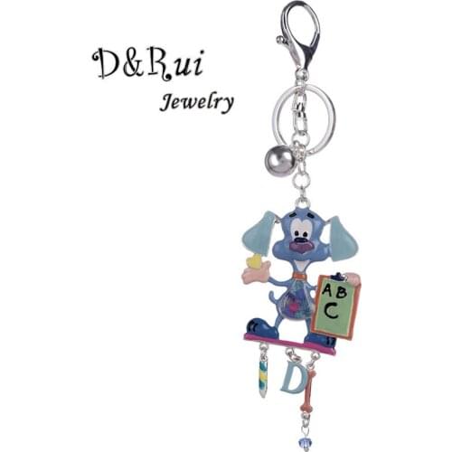 2019 New Design Cute Dog Keychains for Women 8 Color Arrival Animal Key Chains Ring A B C D English Letter Car Pendant Jewelry