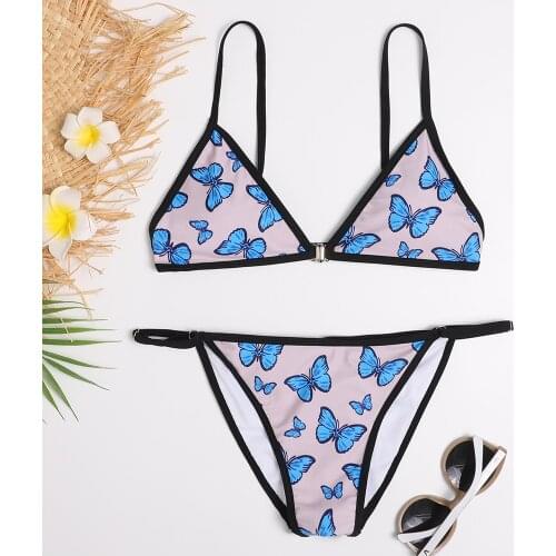 2021 Summer Womens Bikini Set Sexy Butterfly Print Two-piece Swimsuit Push Up Padded Split Swimwear Ladies Bathing Suit