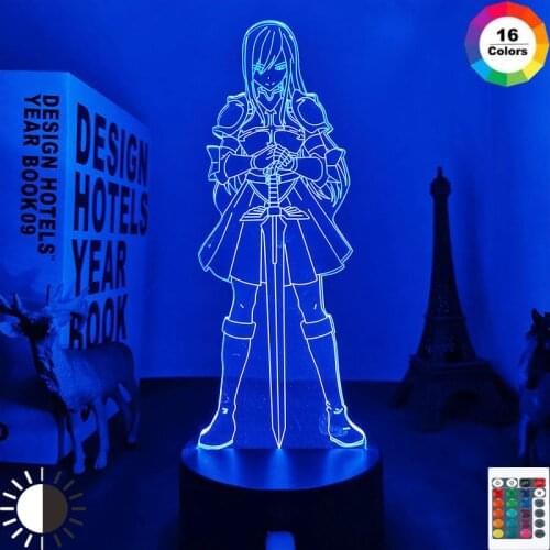 Anime 3d Light Fairy Tail Erza Scarlet for Kids Bedroom Decoration Night Light Manga Gift for Her Him Room Table Lamp Fairy Tail