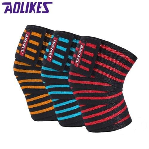 AOLIKES 2 Pcs 180*8CM Fitness elastic sports bands Leg Knee Compression Strap Wrap Elastic Bandage Weightlifting Squats Training