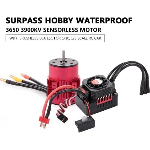 SURPASS HOBBY 3650 3900KV Brushless Motor with Heat Sink and 60A ESC with BEC Waterproof for 1/10 1/8 RC Car Spare Parts