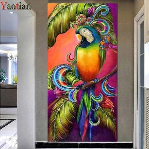 Large Diamond Painting Full Square Color bird parrot Painting By Number 5D DIY Diamond Embroidery Mosaic Picture Of Rhinestone