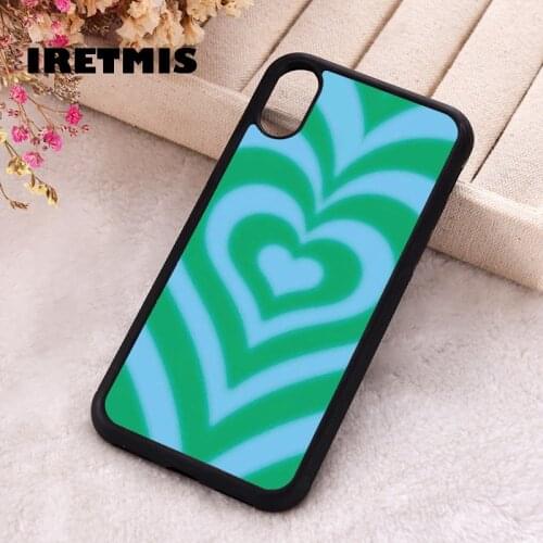 Iretmis 5 5S SE 2020 Phone Cover Case for iPhone 6 6S 7 8 Plus X Xs XR 11 12 Mini Pro Max Rubber Silicone green Heart trance