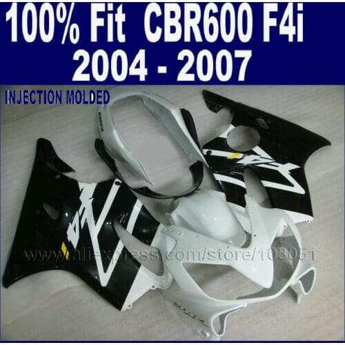 ABS Injection Black Custom Fairing For Honda 04 05 Cbr600 F4i 06 07 CBR600F4i 2004 2005 2006 2007 White Fairings