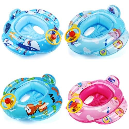 Baby Swimming Ring with Steering Wheel Thick Cute Round Shape Watering Float Seat Ring