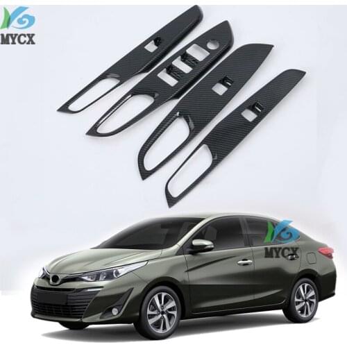 For Toyota VIOS 2019 Car Decoration ABS Chrome / Carbon fiber Matte Door Window Armrest Cover Switch Panel Trim Molding Garnish