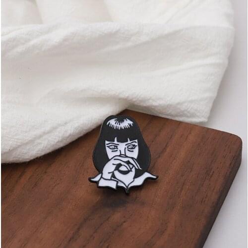 Punk beautiful women face enamel Pins Black and white Rubbing nose Lapel Pin Brooches Vintage Badge Denim Shirt bag Jewelry gift