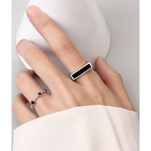 Geometric Square Black Ring Jewelry For Women Elegant Cool Personality Small Finger Rings Ladies Korean Fashion Jewelries