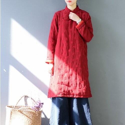 Chinese Style Clothing Women Hanfu 2021 Winter Autumn Dress Vintage Batwing-Sleeve Plus Size Loose Long Cotton Robe Dress TA2516