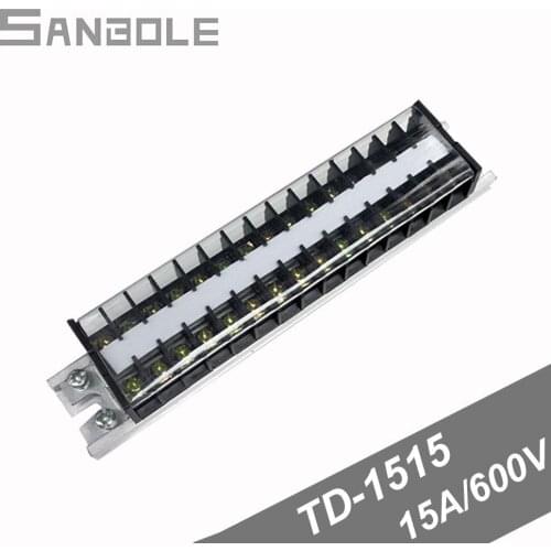 Terminal Block TD-1515 Connection Dual Row with screws protection cover 15A/600V 15 positions Barrier Strip (2PCS)