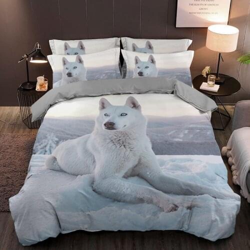 Wolf Cute Animal Bedding Set Dog Cat Printing Kids Adult Lovely Gift Luxury Duvet Cover Sets Comforter Bed Linen Queen King Size