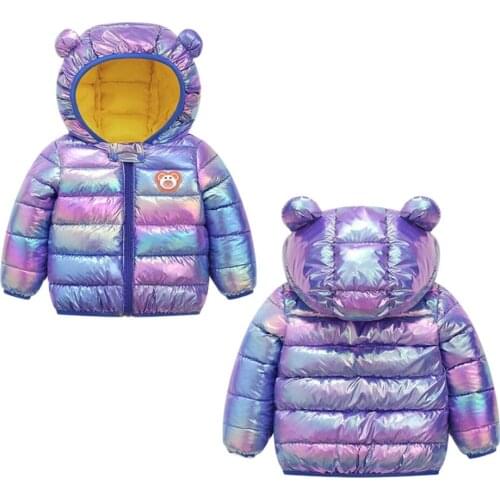 Baby Boys Girls Winter Jacket For Children Warm Hooded Ear Outerwear Glowing Colorful Down Padded Coat Infant Kids Clothes