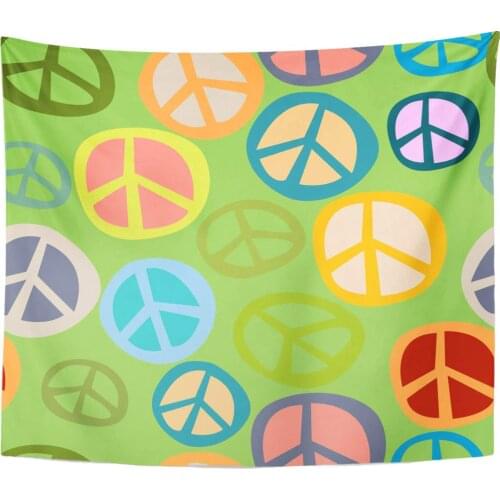 Summer Colorful Fun Peace Symbol Hippy Beauty Cartoon Color Culture Tapestry Home Decor Wall Hanging for Living Room Bedroom