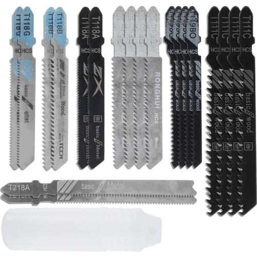 20pcs Jigsaw Blades T-Shank HCS Curved Jig Saw Blades Metal Wood Plastic Cutting Blades Woodworking Accessory Tools