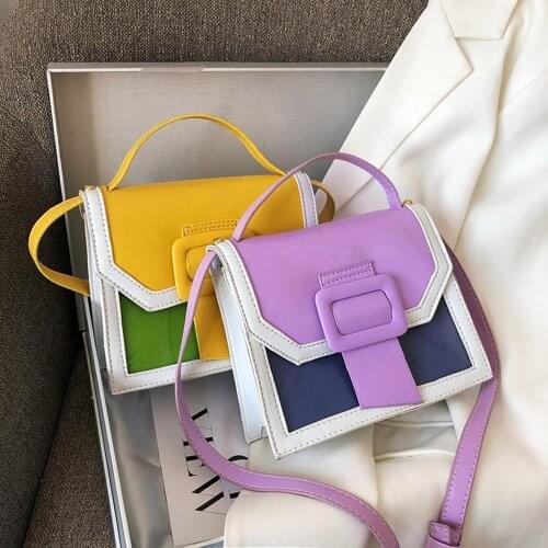 Fashion Hit Color Crossbody Bag PU Leather Small Women Flap Shoulder Handbag Popular Simple Female Daily Bag