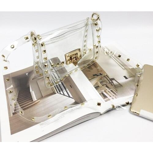 Fashion Transparent Bag Summer Popular Rivet Handbag Buckle Small Square Bag Outdoor Messenger Bag
