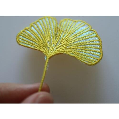 Fashion ironing ginkgo embroidery patches iron on embroidered parches appliques for clothing parches para la ropa