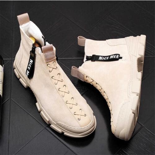 2021 Autumn Genuine Leather Men Casual Shoes Martin Boots Punk High Tops Ankle Zapatillas Hombre