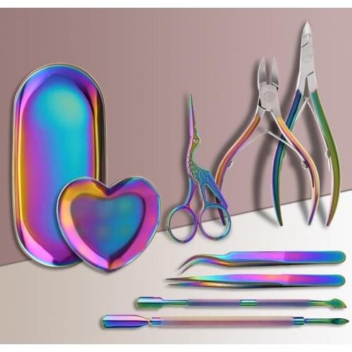 Rainbow Nail Clipper Set Nail Art Manicure Tool Household Stainless Steel Tweezer Pusher Dead Skin Shears Gift Box Nail Tool