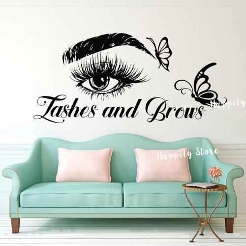 Eyelash Decals Wall Decal Butterfly Window Sticker Beauty Salon Lashes and Brows Grisl Bedroom Decoration Posters G817