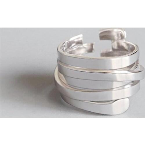 New Atmosphere Creative Spring 925 Sterling Silver Jewelry Fashion Glossy Multi-layer Winding Irregular Opening Rings SR509