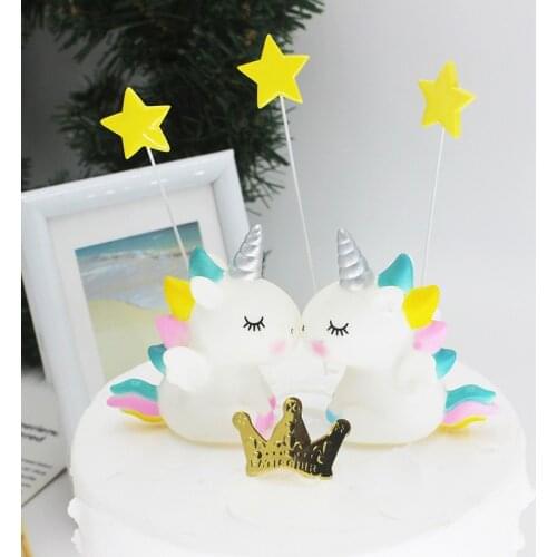 New Rainbow Unicorn Cake Topper Birthday Wedding Cake Flags Cloud Hot Air Balloon cake Birthday Party Baking Decoration Supplies