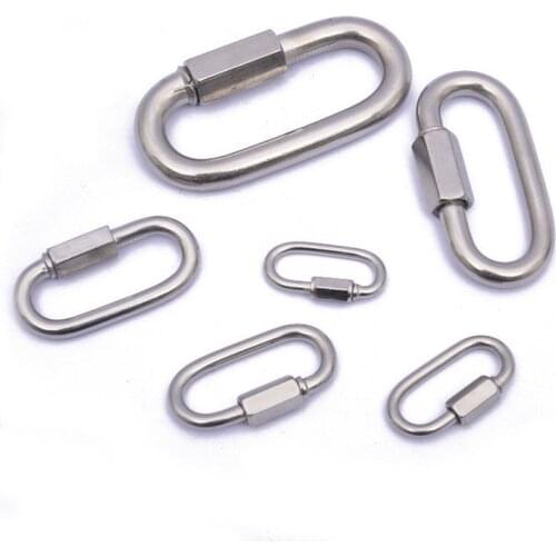 New Stainless Steel Screw Lock Climbing Gear Carabiner Quick Links Safety Snap Hook Chain Connecting Ring Carabiner Chain Buckle
