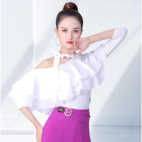 2021 Latin Dance Clothes Rumba Ruffled Strapless Long-Sleeved High-End National Standard Dance Latin Practice Clothes DN7604